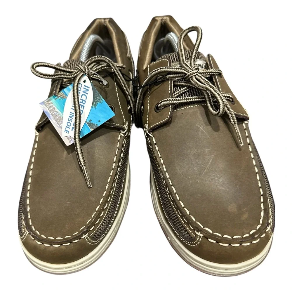 Margaritaville Anchor Lace up Leather Boat Shoes Mens 12 Brown Comfort NWT